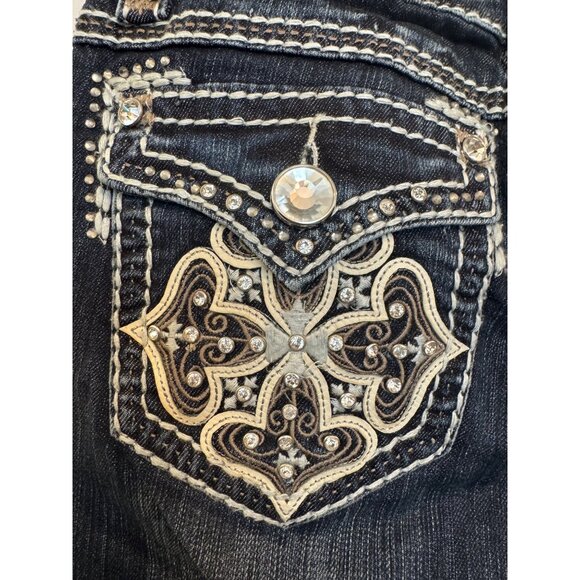 LA Idol USA Womens Embellished capri Jeans Size 9 Mid Rise Rhinestone Pockets Co - Picture 9 of 9